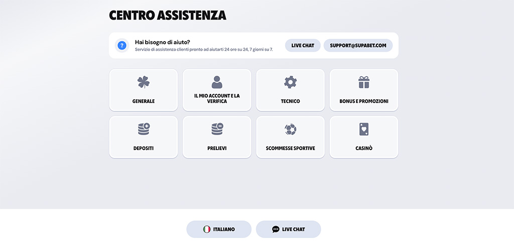 Centro assistenza di Supabet